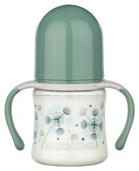 Бутылочка обучающая пластиковая Baby-Nova с ручками, широкое горлышко"Декор", 150мл Зеленая 3966384 Mams family