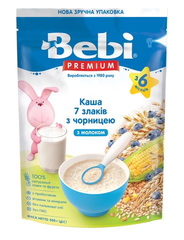 Дитяча каша молочна BEBI PREMIUM 7 злаків з чорницею, без пальмової олії, від 6 міс, 200 гр 1105064 Mams family