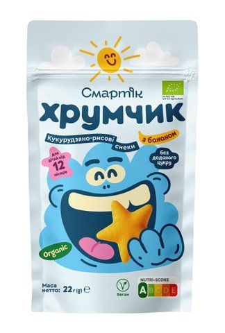Детские сенки Смартик Хрумчик Кукурузно-рисовые снеки с бананом, с 12 месяцев, 22 гр 1608001 Mams family