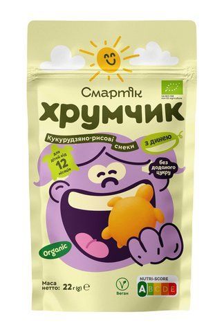 Детские снеки Смартик Хрумчик Органические кукурузно-рисовые снеки с дыней, с 12 месяцев, 22 гр 1608005 Mams family