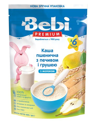 Дитяча каша молочна BEBI PREMIUM Пшенична з печивом і грушею, без пальмової олії, від 6 міс, 200 гр 1105074 Mams family