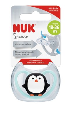 Пустышка ортодонтическая NUK силиконовая Space, размер 3, пингвин 3952358 Mams family