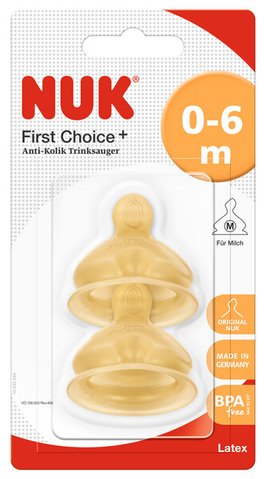 Соска з латексу NUK FIRST CHOICE Plus з отвором M, розмір 1, 0-6 місяців, 2 шт в упаковці 3952394 Mams family