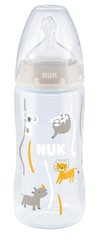 Пляшечка з індикатором температури пластикова NUK First Choice Plus, 300 мл, з силіконовою соскою , розмір 1, отвір М, сафарі 3952396 Mams family