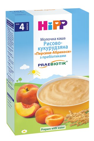 Молочна Дитяча каша HIPP Рисово-Курудзяна Персики-Абрикоси, з пробіотиком, з 4-х міс, 250 гр 1123254 Mams family