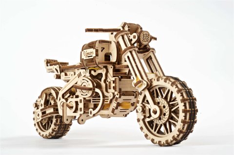 3D пазл UGEARS механічний- Мотоцикл Scramber з коляскою 6336921 Mams family