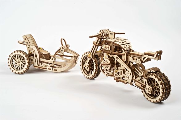 3D пазл UGEARS механический- Мотоцикл Scramber с коляской 6336921 Mams family